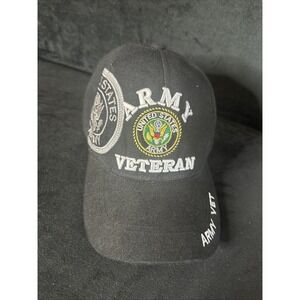 U.S. Army Veteran Emblem on side black hat One Size Adjustable Baseball Cap
